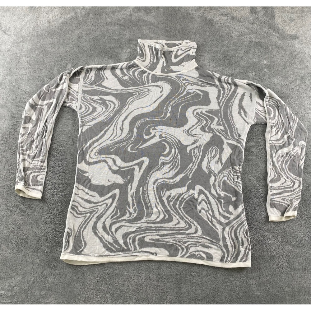 Ruby Rd Womens Grey White Marble Swirl Abstract Turtleneck Top Rayon Small